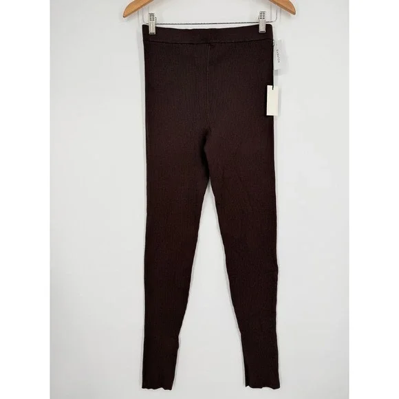 NWT Babaton Aritzia Rich Mocha Brown‎ Rib Knit Leggings Side Slits M - Picture 7 of 11